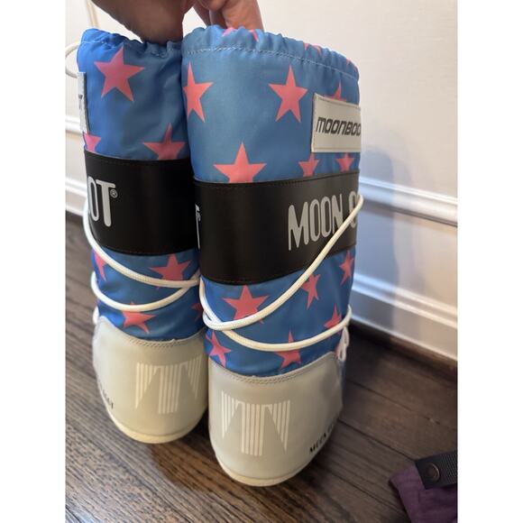 Moon Boot Icon Retrobiker Pink Blue Stars Snow Boots US Sz 5/6 NEW $300 MSRP - Picture 6 of 16